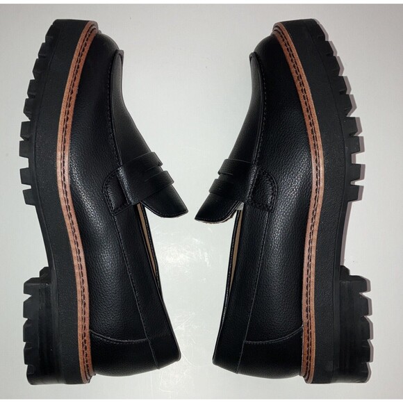Black Loafer Yellow Box Sherry Women's Slip On sz9 chunky education preppy New - Picture 4 of 6